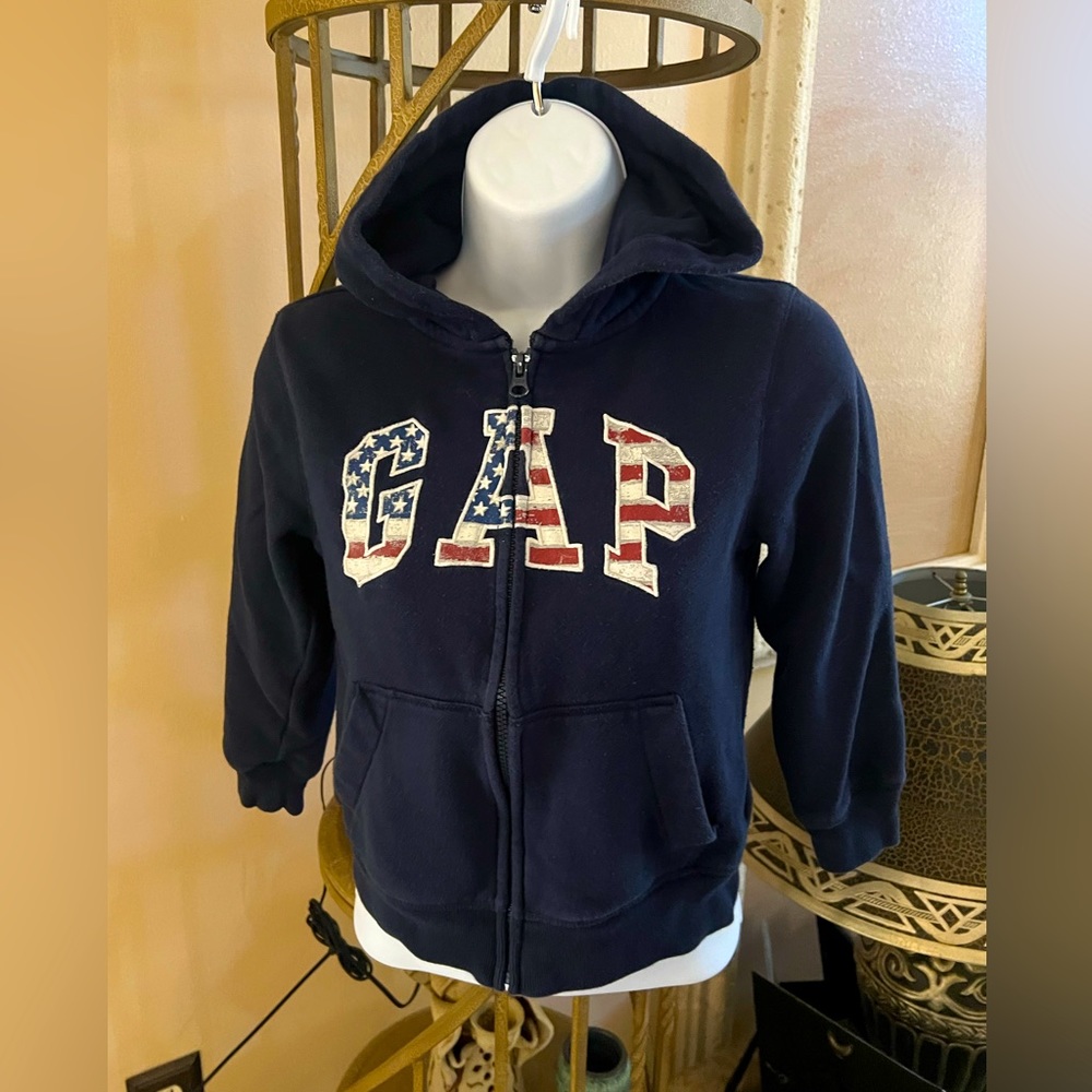 GAP Kids Zip-Up Fleece Hoodie American Flag Logo S